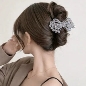 Silver Crystal Bow Hair Clip