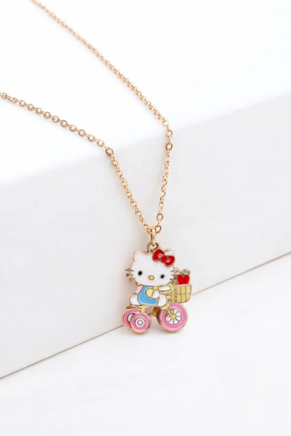 Cute Kitty Pendant Necklace – Enamel Cartoon Locket with Gold-Color Chain