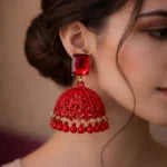 Jhumka Earrings with Ruby Stone | Traditional Party Wear Ethnic Jewelry for Women