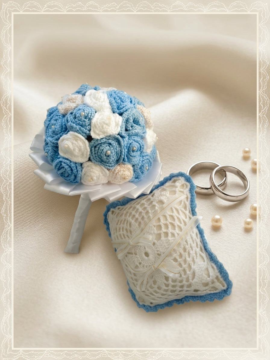 Wardro Handcrafted Crochet Wedding Set – Bouquet  Ring Pillow