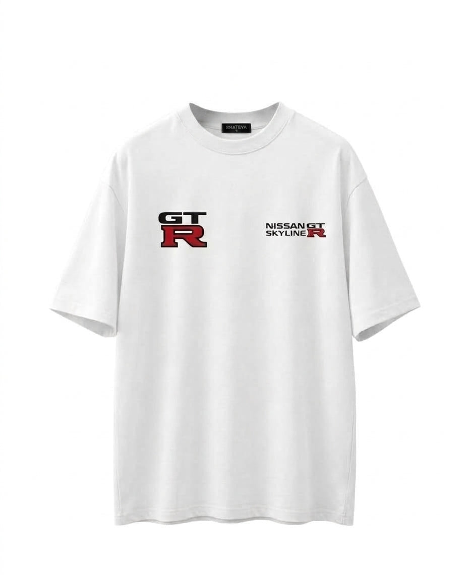 Nissan GT-R R34 "The Dream in Metal Form" Oversized Graphic T-Shirt - White