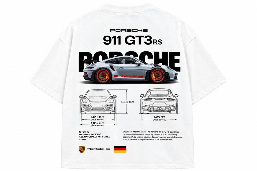 911 GT3 RS Automotive Graphic T-Shirt – White | WARDRO