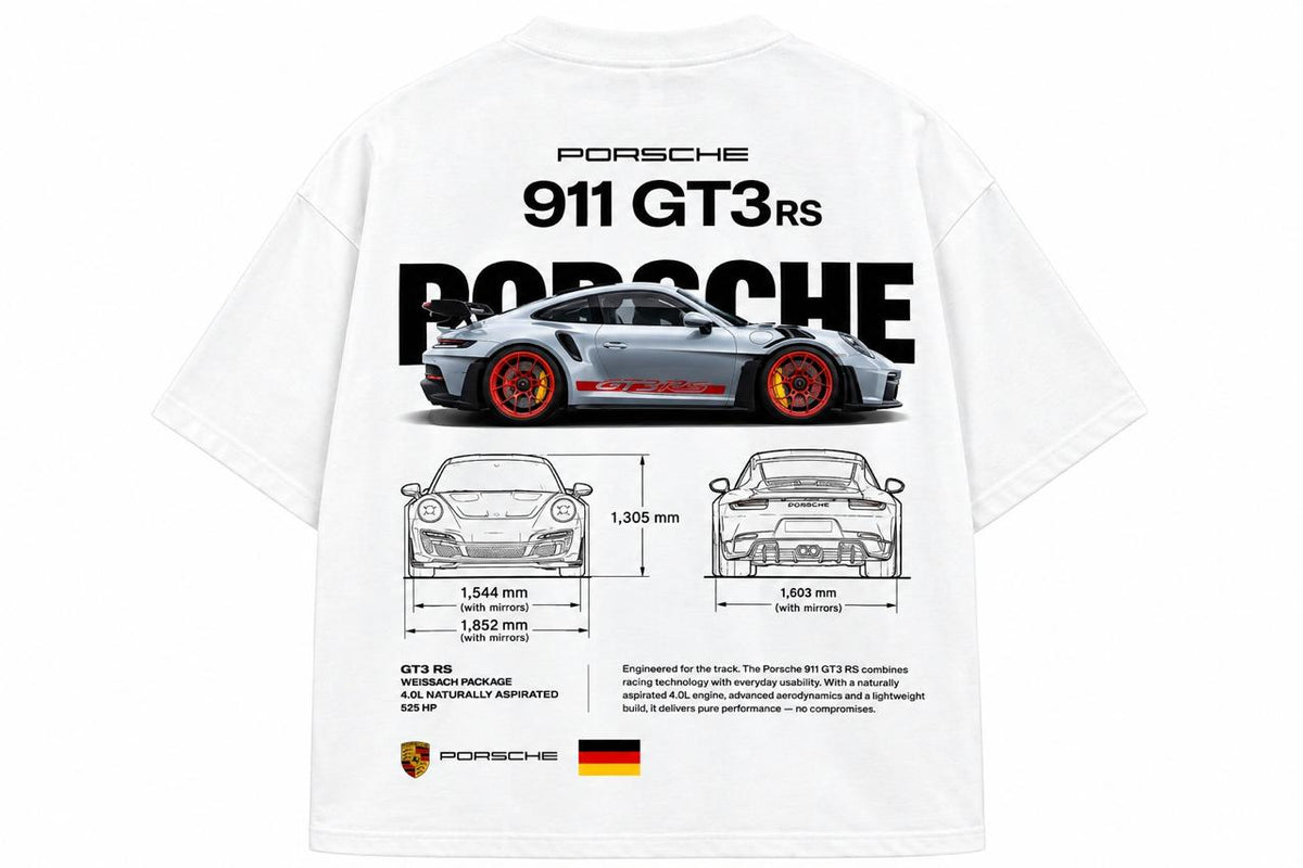 911 GT3 RS Automotive Graphic T-Shirt – White | WARDRO