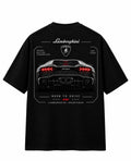 Lamborghini Aventador "Born to Drive" Oversized Graphic T-Shirt - Black