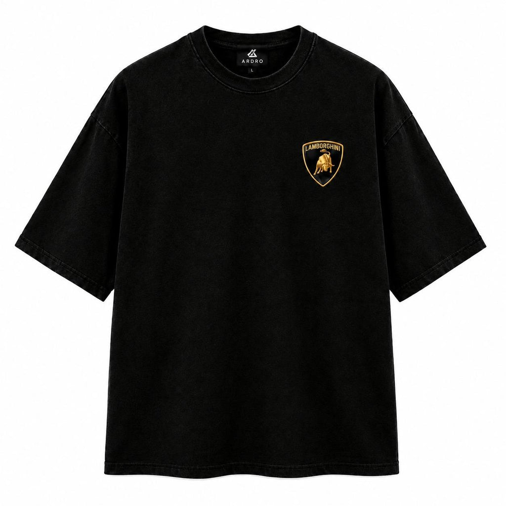 Lamborghini Aventador "Born to Drive" Oversized Graphic T-Shirt - Black