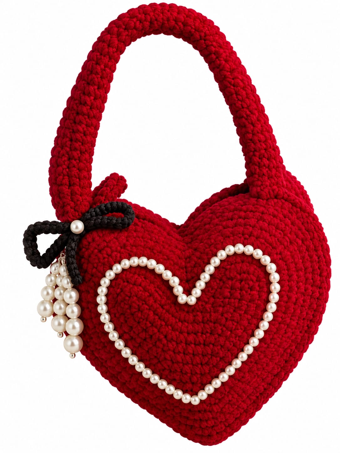 Crochet Heart Mini Handbag – Black & Red | WARDRO