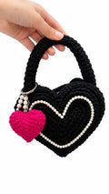 Crochet Heart Mini Handbag – Black & Red | WARDRO