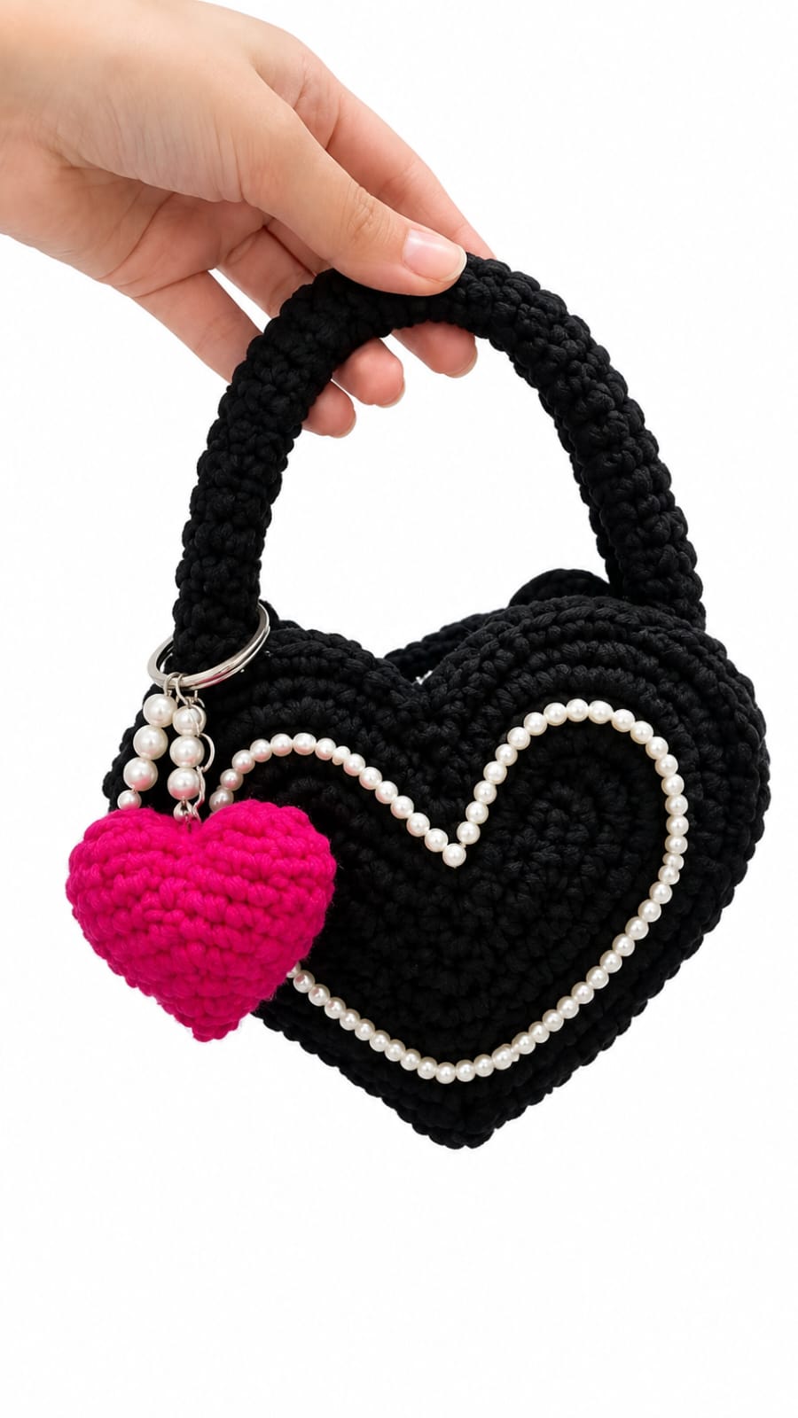 Crochet Heart Mini Handbag – Black & Red | WARDRO