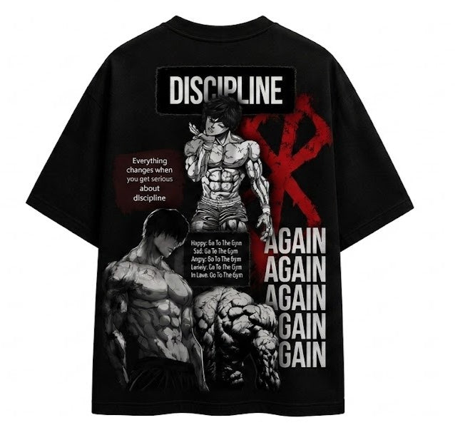Discipline Gym Anime Oversized T-Shirt – Black