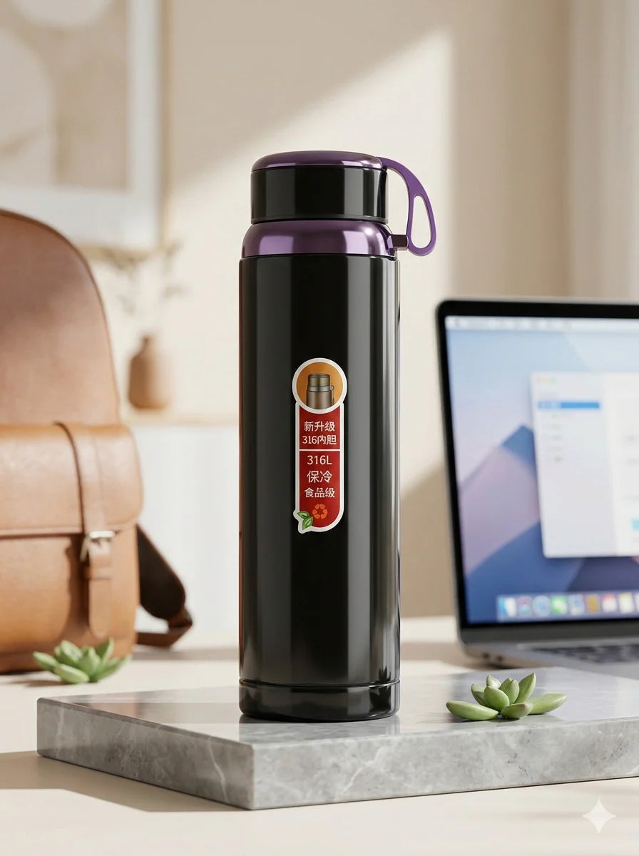 1 Liter Stainless Steel Water Bottle – 1000ml Vacuum Insulated Thermos Flask for Hot & Cold Drinks