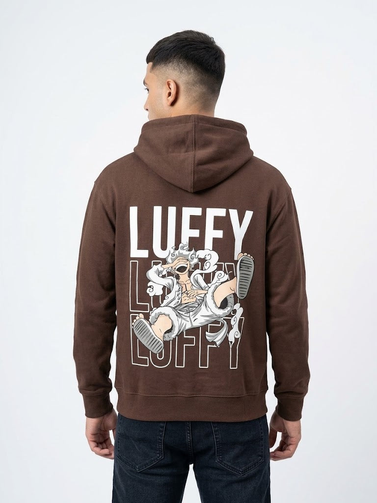 Luffy Graphic Oversized Hoodie – Brown | WARDRO
